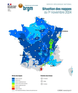 Nappes excédentaires en France, sauf au Sud