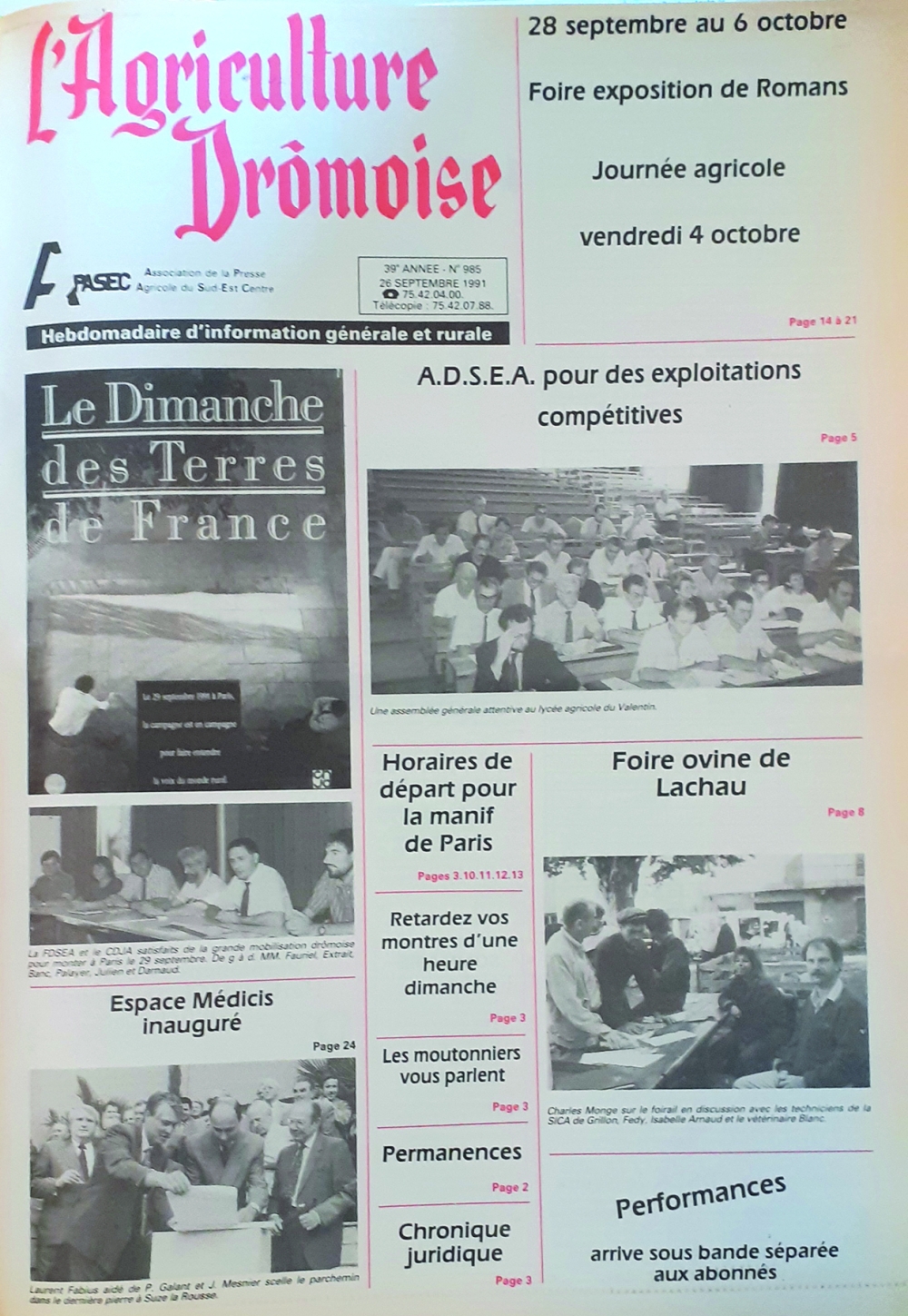 L'Agriculture Drômoise du 26 septembre 1991